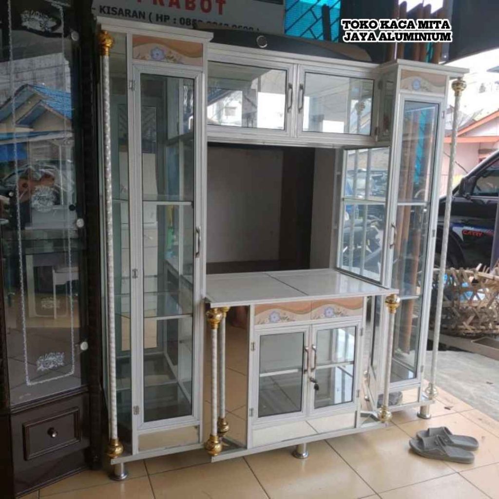 Tempat buat lemari kaca hias aluminium Bekasi